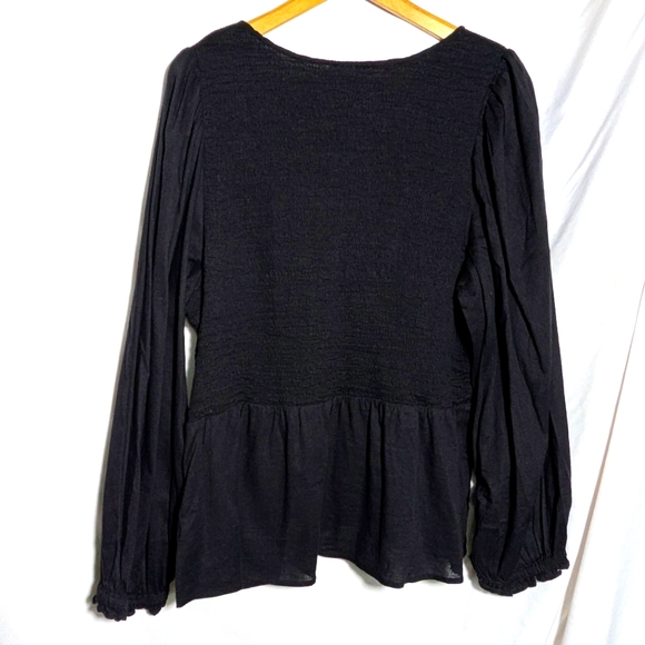 Old Navy Womens Smocked Blouse/Top V-Neck Long Puff Sleeve Black Casual Sz XXL - Picture 2 of 8